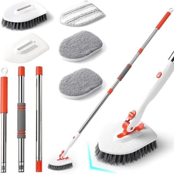 Shower Scrubber with Long Handle, 3 in 1 Bathroom Cleaning Brush